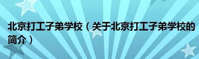 北京打工子弟学校（关于北京打工子弟学校的简介）