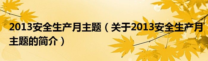 2013安全生产月主题（关于2013安全生产月主题的简介）