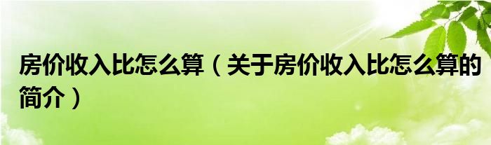 房价收入比怎么算（关于房价收入比怎么算的简介）