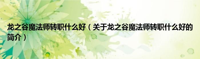 龙之谷魔法师转职什么好（关于龙之谷魔法师转职什么好的简介）