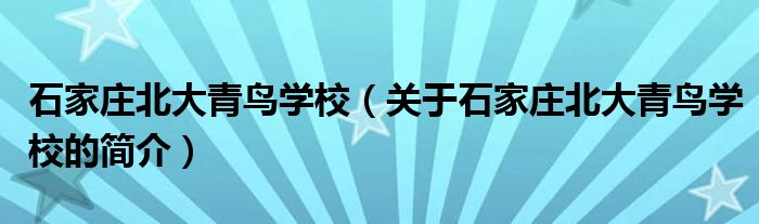 石家庄北大青鸟学校（关于石家庄北大青鸟学校的简介）