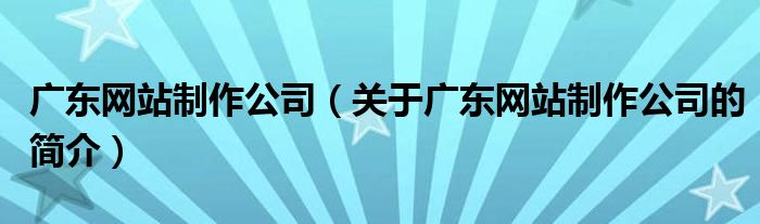 广东网站制作公司（关于广东网站制作公司的简介）