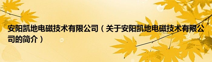 安阳凯地电磁技术有限公司（关于安阳凯地电磁技术有限公司的简介）