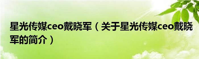 星光传媒ceo戴晓军（关于星光传媒ceo戴晓军的简介）