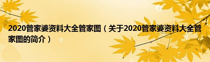 2020管家婆资料大全管家图（关于2020管家婆资料大全管家图的简介）