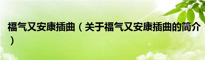 福气又安康插曲（关于福气又安康插曲的简介）