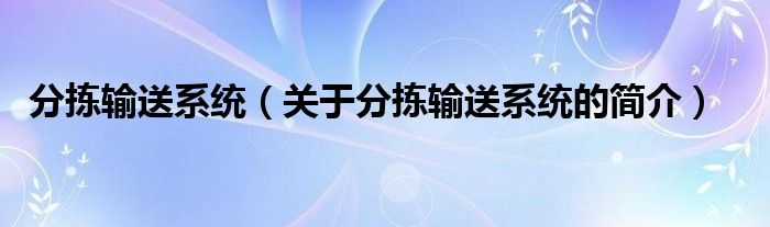 分拣输送系统（关于分拣输送系统的简介）