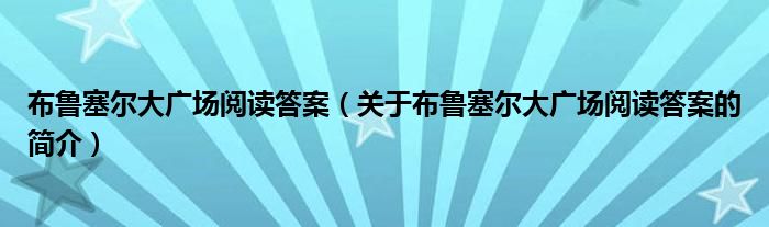 布鲁塞尔大广场阅读答案（关于布鲁塞尔大广场阅读答案的简介）