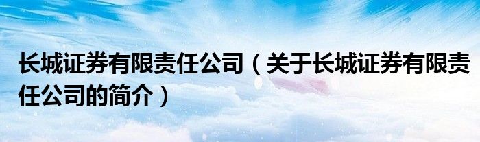 长城证券有限责任公司（关于长城证券有限责任公司的简介）