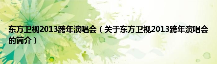 东方卫视2013跨年演唱会（关于东方卫视2013跨年演唱会的简介）