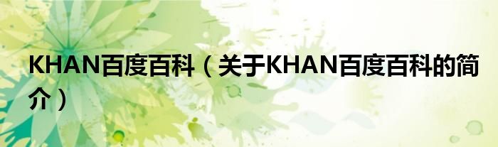 KHAN百度百科（关于KHAN百度百科的简介）