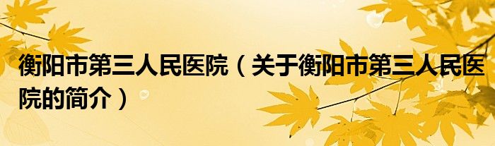 衡阳市第三人民医院（关于衡阳市第三人民医院的简介）