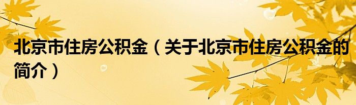 北京市住房公积金（关于北京市住房公积金的简介）