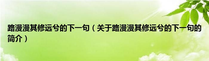 路漫漫其修远兮的下一句（关于路漫漫其修远兮的下一句的简介）