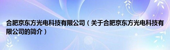 合肥京东方光电科技有限公司（关于合肥京东方光电科技有限公司的简介）