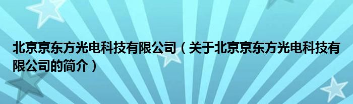 北京京东方光电科技有限公司（关于北京京东方光电科技有限公司的简介）