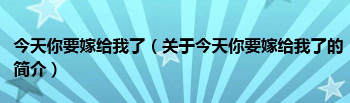 今天你要嫁给我了（关于今天你要嫁给我了的简介）