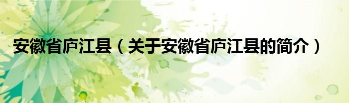 安徽省庐江县（关于安徽省庐江县的简介）