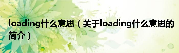 loading什么意思（关于loading什么意思的简介）