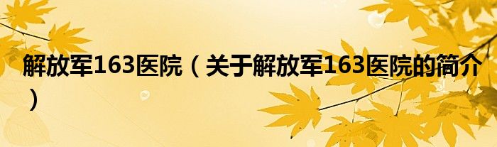 解放军163医院（关于解放军163医院的简介）