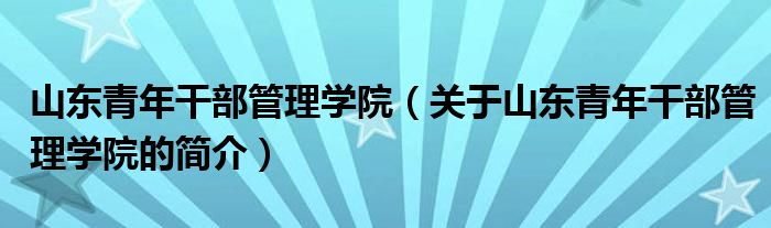 山东青年干部管理学院（关于山东青年干部管理学院的简介）