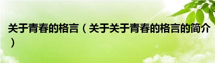 关于青春的格言（关于关于青春的格言的简介）