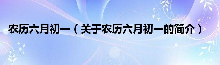 农历六月初一（关于农历六月初一的简介）