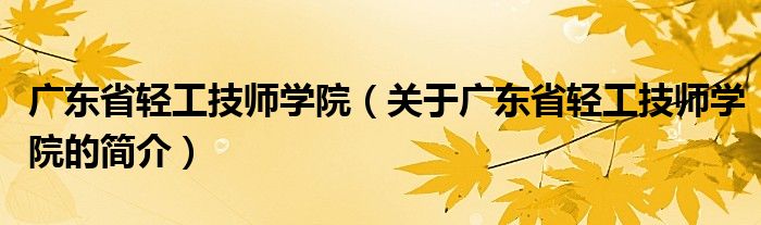 广东省轻工技师学院（关于广东省轻工技师学院的简介）