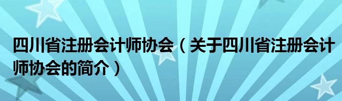 四川省注册会计师协会（关于四川省注册会计师协会的简介）