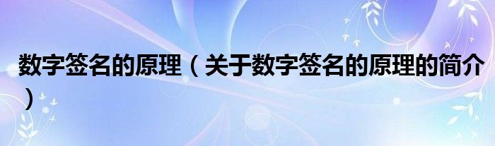 数字签名的原理（关于数字签名的原理的简介）