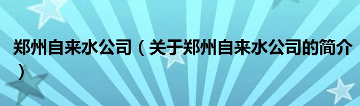 郑州自来水公司（关于郑州自来水公司的简介）