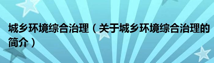 城乡环境综合治理（关于城乡环境综合治理的简介）