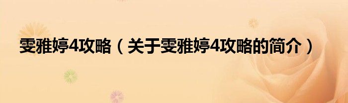 雯雅婷4攻略（关于雯雅婷4攻略的简介）