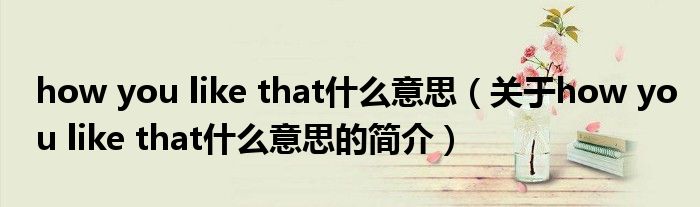 how you like that什么意思（关于how you like that什么意思的简介）