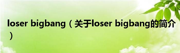 loser bigbang（关于loser bigbang的简介）