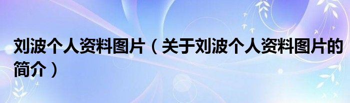 刘波个人资料图片（关于刘波个人资料图片的简介）