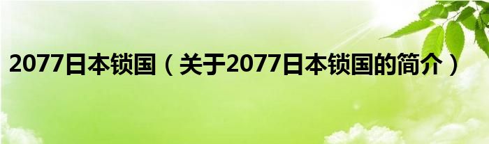 2077日本锁国（关于2077日本锁国的简介）