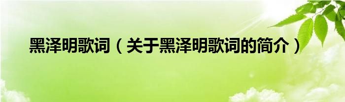 黑泽明歌词（关于黑泽明歌词的简介）