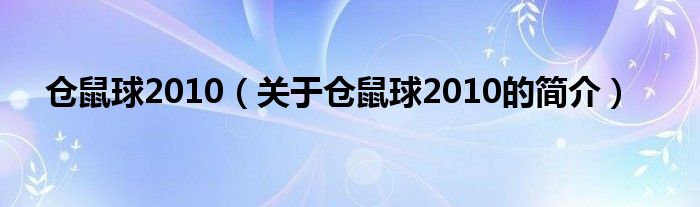 仓鼠球2010（关于仓鼠球2010的简介）