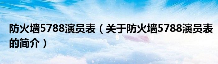 防火墙5788演员表（关于防火墙5788演员表的简介）