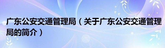 广东公安交通管理局（关于广东公安交通管理局的简介）