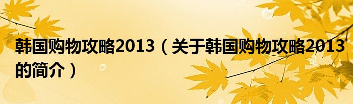 韩国购物攻略2013（关于韩国购物攻略2013的简介）