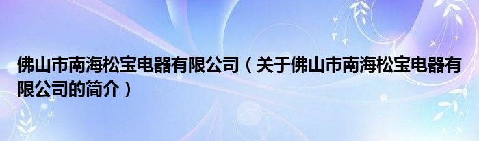 佛山市南海松宝电器有限公司（关于佛山市南海松宝电器有限公司的简介）