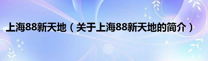 上海88新天地（关于上海88新天地的简介）