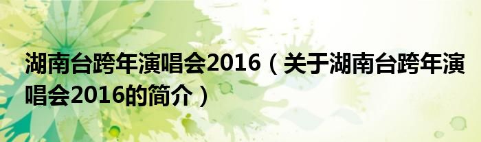 湖南台跨年演唱会2016（关于湖南台跨年演唱会2016的简介）
