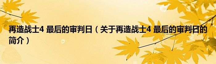 再造战士4 最后的审判日（关于再造战士4 最后的审判日的简介）