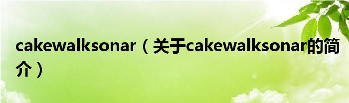 cakewalksonar（关于cakewalksonar的简介）