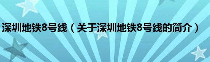 深圳地铁8号线（关于深圳地铁8号线的简介）