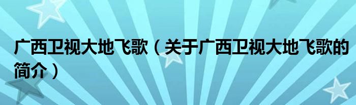 广西卫视大地飞歌（关于广西卫视大地飞歌的简介）