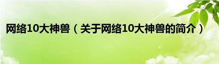 网络10大神兽（关于网络10大神兽的简介）